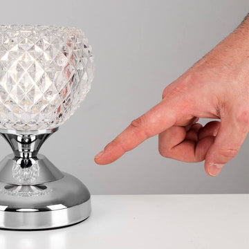 MiniSun Modern Silver Chrome & Decorative Crystal Glass Bedside Touch Table Lamp with a G9 Halogen Bulb - Imported from UK